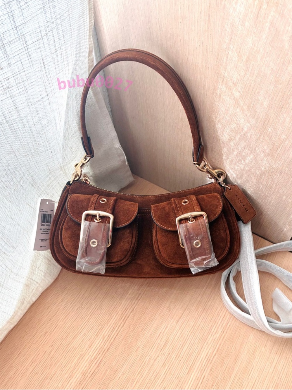 NWT๐Coach Ashton Shoulder Bag Suede Warm Brown Crossbody CEZ37 Snap Pockets Y2k